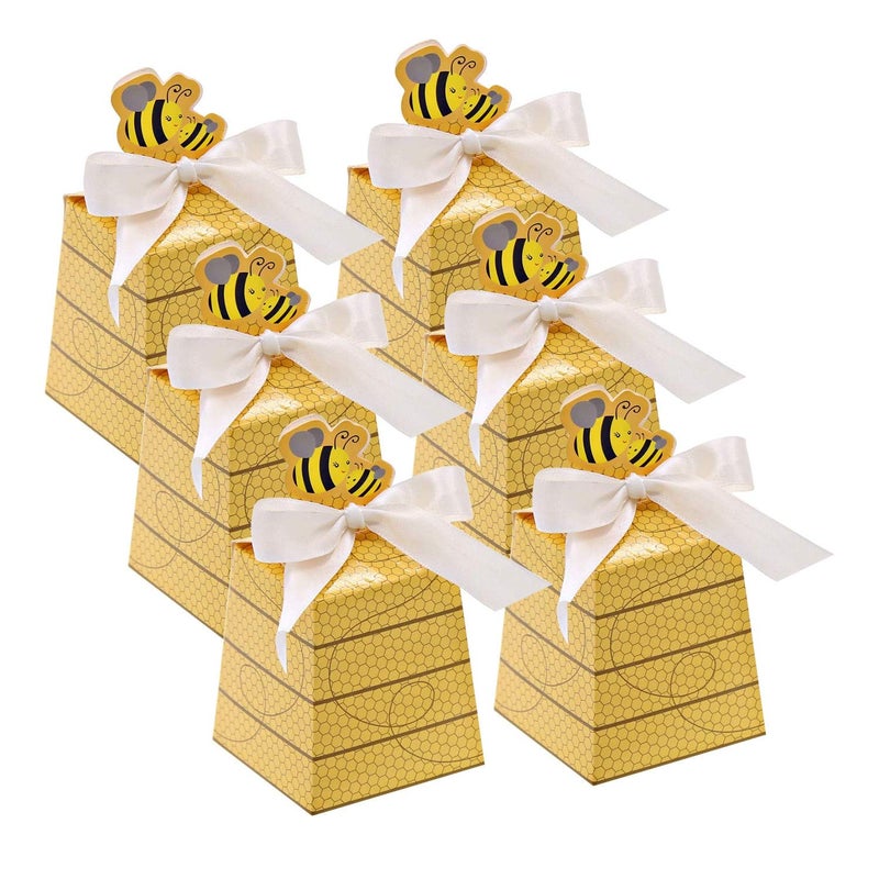 Cyblinia 50 Pack Bee Party Favor Boxes Treat Boxes Paper Beehive Gift Box for Birthday Party Supplies - Image 1